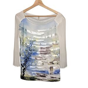 LINDI Women's Blouse Medium Accordian Pleats Textured Artistic Statement Piece